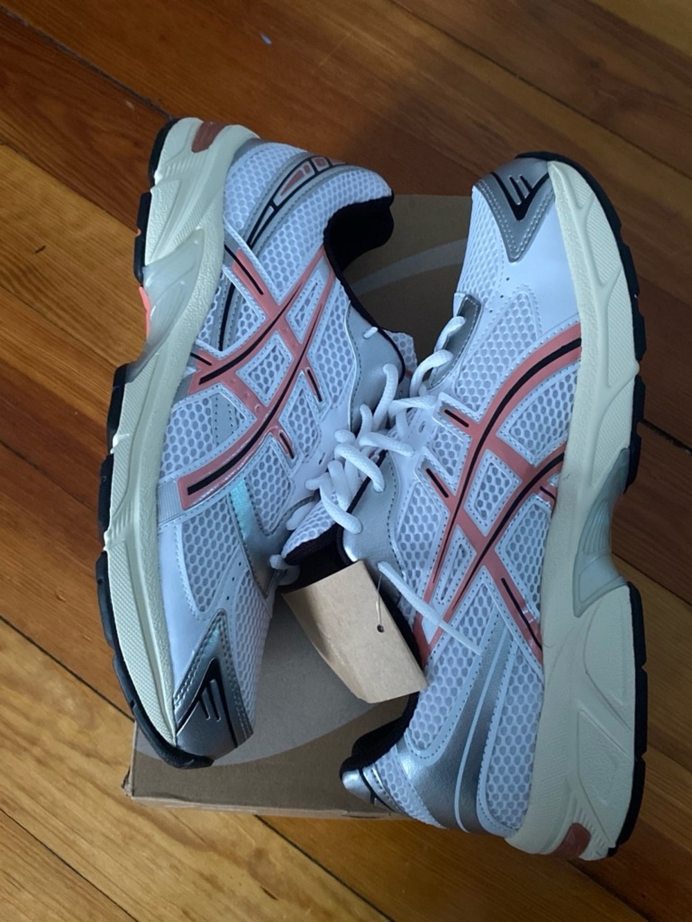 ASICS White Sneakers with Silver and Coral Accents - Picture 2 of 6
